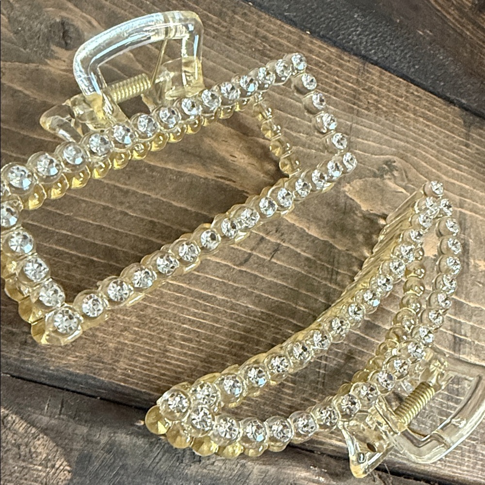 Boutique Set of Crystal Embellished Light Gold Hair Claws; NWOT - Picture 7 of 7